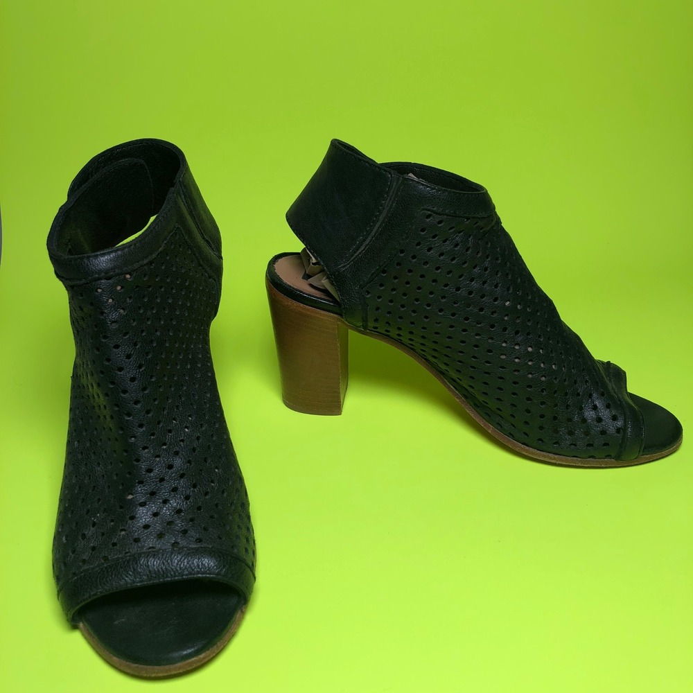 Steven by Steve Madden Heeled Booties Womens 37 Black Peep Toe Leather